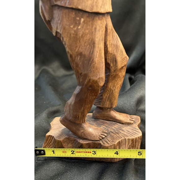 S. Valescot Signed Vintage Carved Wooden Sculpture of a Man Carrying Wood Hati - Picture 9 of 10